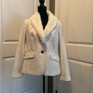 Talbots Winter White Blazer with Faux Fur Removable Collar